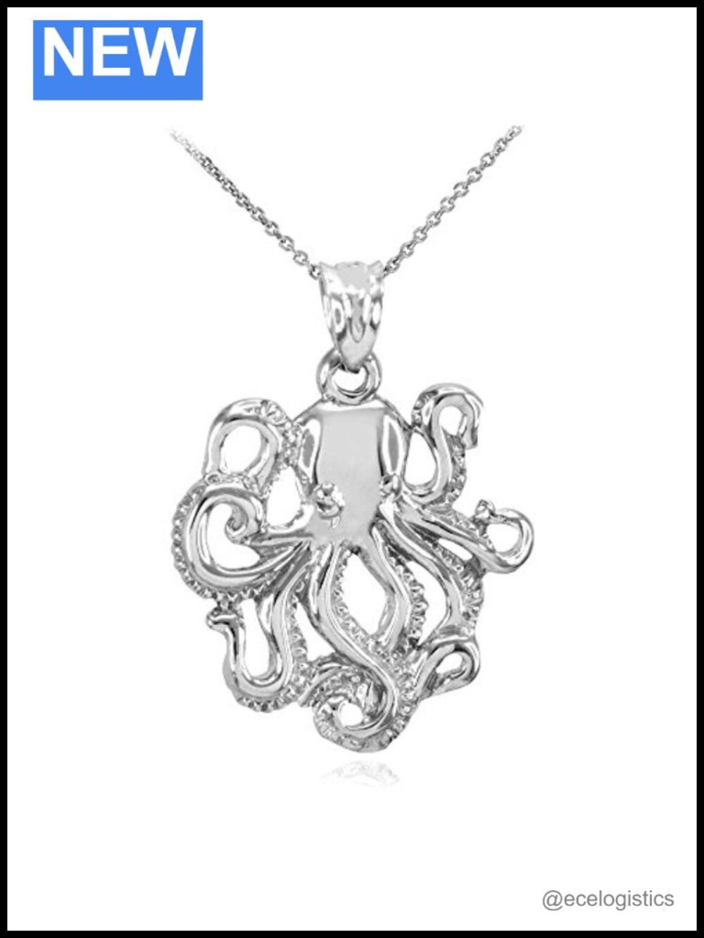925 Sterling Silver Octopus Sea Life Pendant Necklace